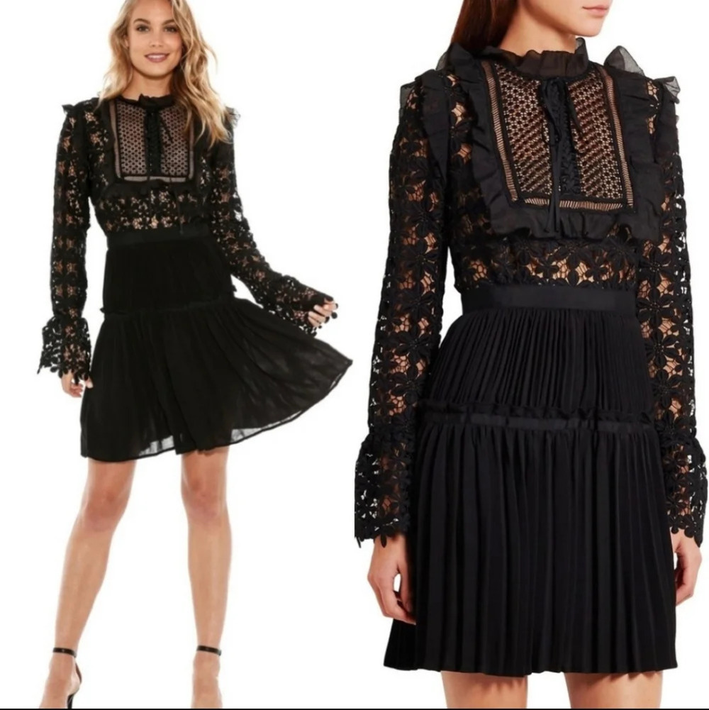 Reds Hall Black Adeline Lace Up Pleated Dress Size Women's Small NEW - Picture 1 of 16